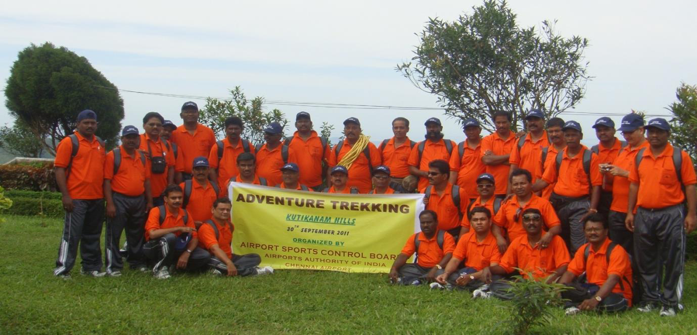 AAI Sports Club group before an adventure trek at Kutikanam Hills, near Thekkady, Kerala